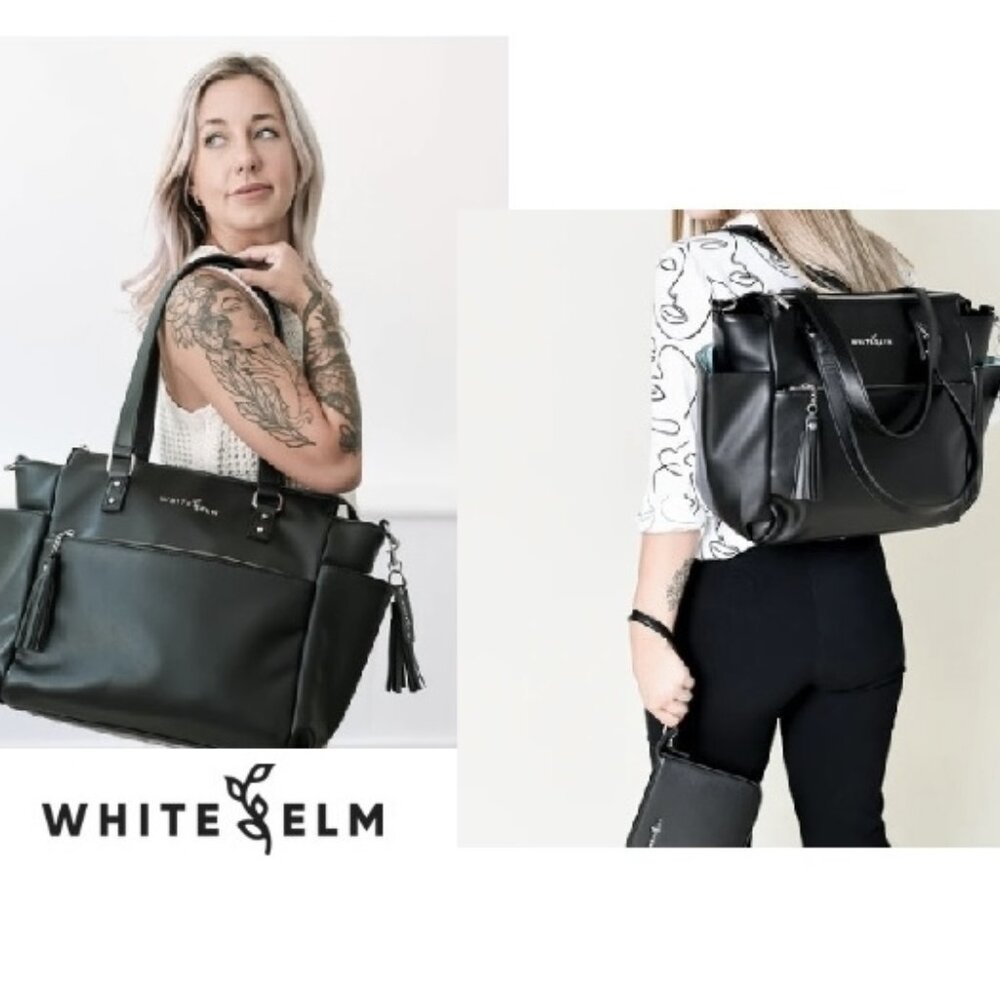 Lke New $219 White Elm GEMINI Convertible Leather Tote or Backpack or Travel Bag